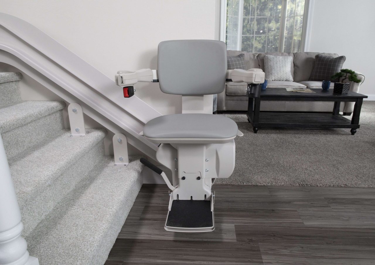 Straight stairlift installed on a Plymouth staircase